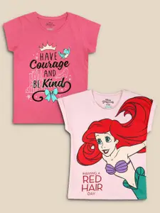 Kids Ville Girls Pack Of 2 Pink & Red Disney Princess Printed Pure Cotton T-shirt