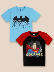 Kids Ville Boys Pack Of 2 Blue & Red Batman Printed Pure Cotton T-shirt