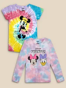 Kids Ville Girls Pack Of 2 Pink & Blue Mickey & Friends Printed Pure Cotton T-shirt