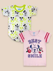 Kids Ville Girls Pack Of 2 Pink & White Mickey & Friends Printed Pure Cotton T-shirt