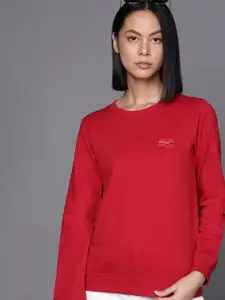Allen Solly Woman Red Brand Logo Printed Pure Cotton Sweatshirt