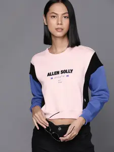 Allen Solly Woman Pink & Blue Brand Logo Printed Sweatshirt