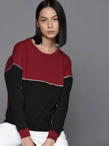 Allen Solly Woman Maroon & Black Colourblocked Sweatshirt