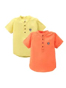 TONYBOY Boys Pack of 2 Yellow Pure Cotton Classic Casual Shirt