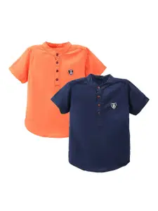 TONYBOY Boys Pack of 2 Orange Pure Cotton Casual Shirt