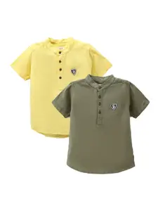TONYBOY Boys Pack of 2 Yellow Pure Cotton Casual Shirt
