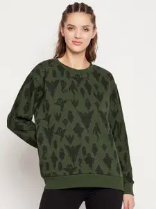 EDRIO Women Green Printed Sweatshirt