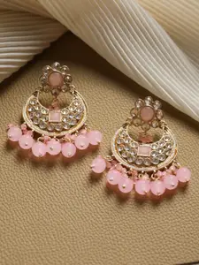 Priyaasi Pink Gold-Plated Contemporary Chandbalis Earrings