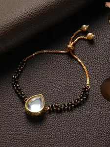 Priyaasi Women Black Brass Kundan Gold-Plated Link Bracelet