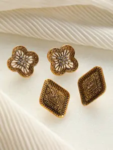Priyaasi Set Of 2 Gold-Plating Contemporary Studs Earrings