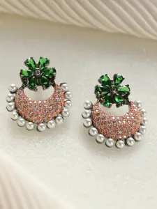 Priyaasi Green & Rose Gold Gold-Plated Contemporary Studs Earrings