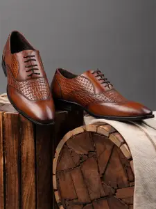 Alberto Torresi Men Tan Brown Textured Leather Formal Oxfords