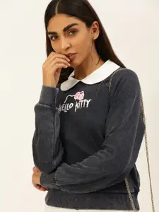 FOREVER 21 Women Grey Hello Kitty Printed Peter Pan Collar Sweatshirt
