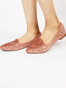 XE Looks Women Pink Embellished Ballerinas with Laser Cuts