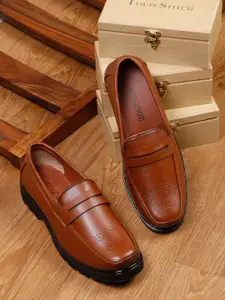 MUTAQINOTI Men Tan Solid Leather Slip-On Formal Shoes