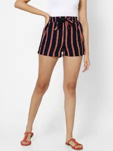 VASTRADO Women Black Striped Shorts