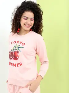 Tokyo Talkies Women Pink Printed Sweatshirt