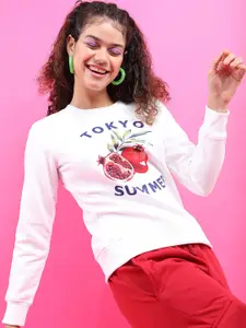 Tokyo Talkies Women White Printed Sweatshirt