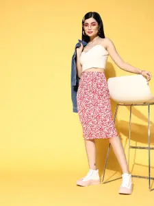 Berrylush  Stunning Red Floral Pencil Skirt