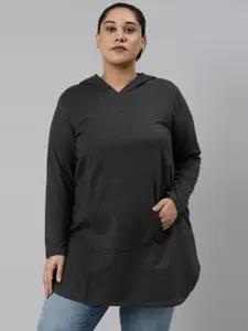 The Pink Moon Women Plus Size Charcoal Solid Cotton Hooded Sweatshirt