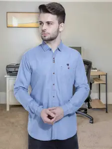 Kuons Avenue Men Blue Smart Slim Fit Cotton Casual Shirt
