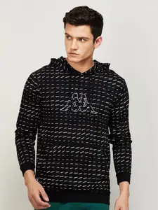 Kappa Men Black Printed Hooded Cotton Sweatshirt
