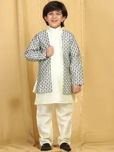 Aj DEZInES Boys Lemon Yellow Embroidered Woven-Design Kurta Set