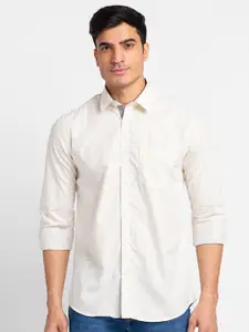 Globus Men Cream-Coloured Grid Tattersall Checked Cotton Casual Shirt