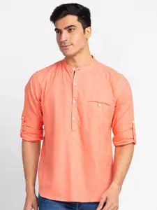 Globus Men Coral Peach Solid Pure Cotton Casual Shirt
