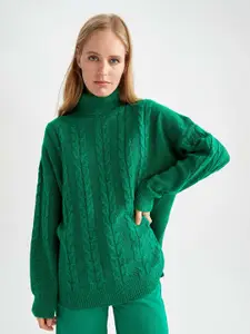 DeFacto Women Green Self Design Pullover