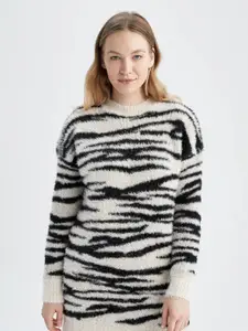 DeFacto Women Beige & Black Longline Pullover Sweater