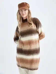 DeFacto Women Brown & Beige Colourblocked Colourblocked Pullover