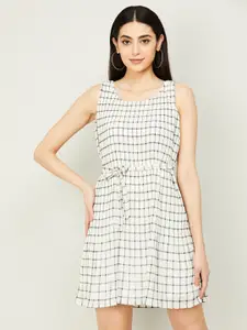 CODE by Lifestyle Women Off White & Black Checked A-Line Pure Cotton Dress