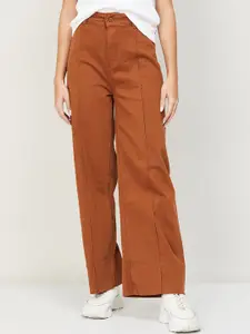 Ginger by Lifestyle Women Tan Cotton Wide Leg Jeans