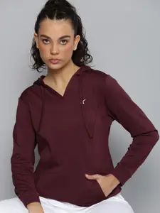 HRX by Hrithik Roshan Women Burgundy Solid Hooded Sweatshirt