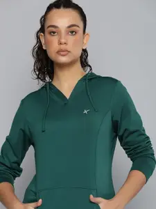 HRX by Hrithik Roshan Women Teal Green Solid Hooded Sweatshirt