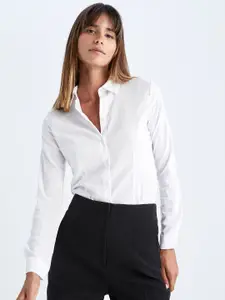 DeFacto Women Off White Formal Shirt