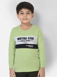 Crimsoune Club Boys Green Typography Printed Applique T-shirt