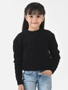 Crimsoune Club Girls Black Cable Knit Pullover