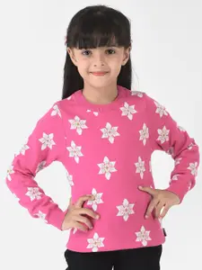 Crimsoune Club Girls Pink & White Floral Printed Pullover