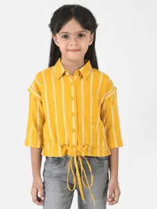 Crimsoune Club Mustard Yellow Striped Shirt Style Crop Top
