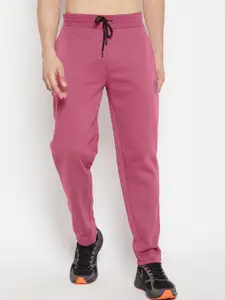EDRIO Men Rose Coloured Fleece Straight-Fit Track Pant