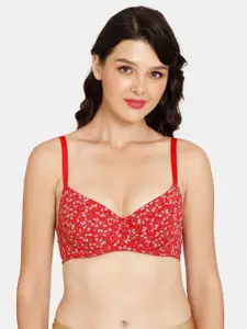 Rosaline by Zivame Red & White Floral Bra Underwired Lightly Padded