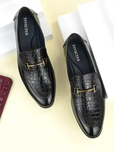 INVICTUS Men Black Textured Slip-On Formal Shoes