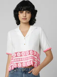 ONLY Women White Boxy Printed Casual Shirt
