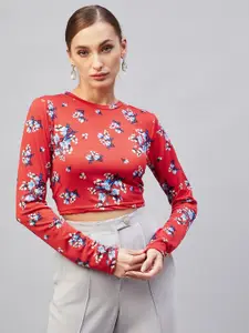 Marie Claire Red Floral Print Styled Back Crop Top