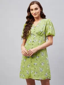 Marie Claire Green Floral Georgette A-Line Dress