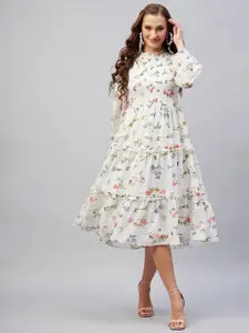 RARE Off White Floral Georgette A-Line Midi Dress