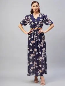 RARE Navy Blue Floral Georgette Maxi Maxi Dress