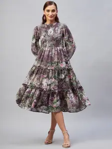 RARE Mauve Floral Georgette Midi Dress